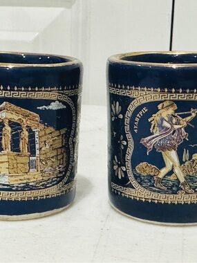 Vintage Greek Ouzo Shot Glasses Parthenon Athens Acropolis 24K Gold  lot